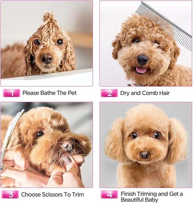 Gimars Dog Grooming Scissors Kit Professional 4CR with Safety Round Tip, 5 in 1 Heavy Duty Titanium Coated Thinning & Curved & Straight Shears