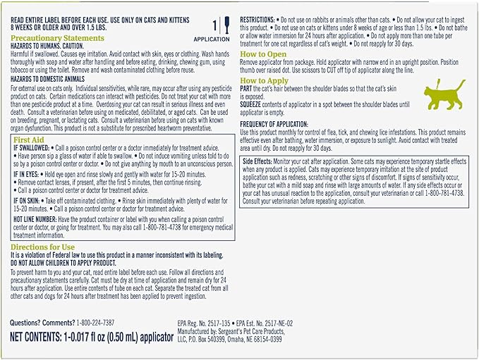 PetArmor Plus Flea and Tick Prevention for Cats, Cat Flea and Tick Treatment, 6 Doses, Waterproof Topical, Fast Acting, Cats Over 1.5 lbs