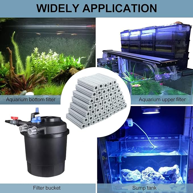 RealPlus Ceramic Bio Filter Media for Aquarium Sump Canister Pond Fish Tank, Vast Surface Area (6.2" Length / 56pcs)