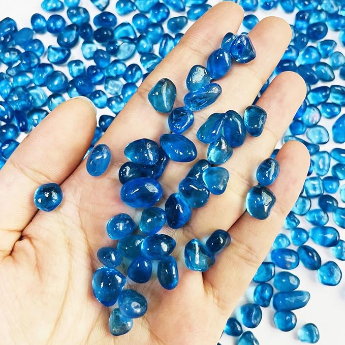Blue Glass Stones, 0.85LB/385g Aquarium Gravel Rocks, Blue Pebbles for Fish Tank, Sea Glass for Vase Filler Craft