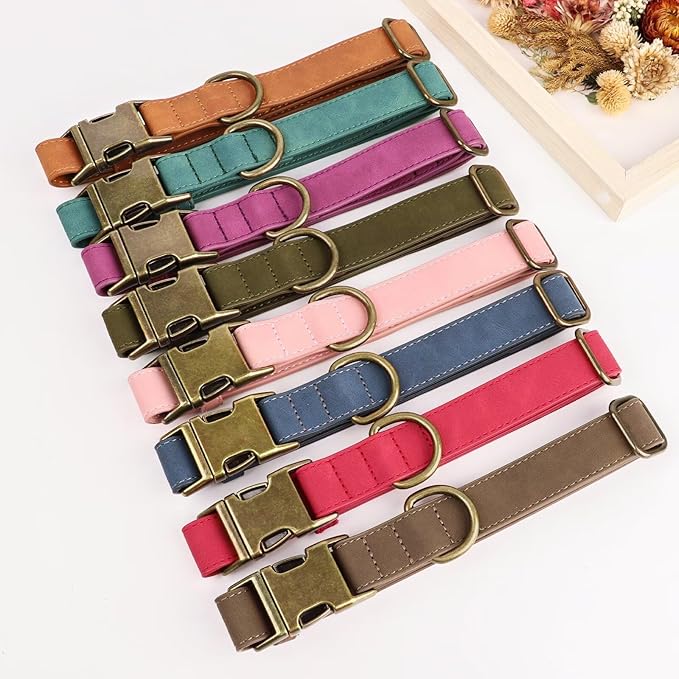 Didog Soft PU Leather Dog Collar, Stylish Quick Released Dog Collars for Small Dogs, Easy Clean Adjustable Pet Collar for Daily Walking, Brown, S Fit 10-16" Neck