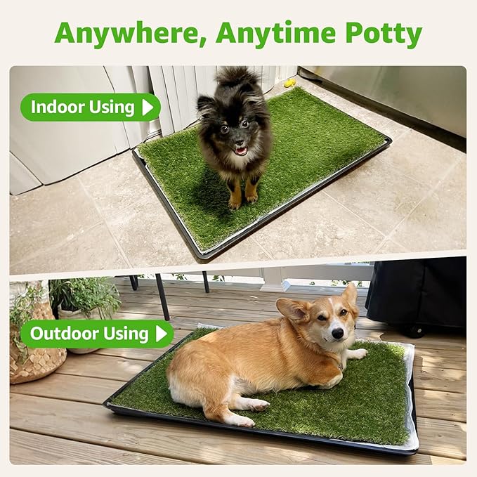 Dog Grass Large Potty Patch, Dog Litter Boxes Artificial Grass Bathroom Turf for Pet Training, Washable Puppy Pee Pad, Perfect Indoor/Outdoor Portable Potty Pet Loo (Potty system-47.6"x29.2")