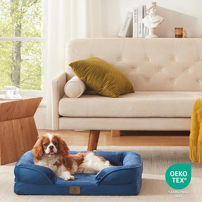 Bedfolks Orthopedic Dog Bed, Waterproof Dog Sofa Bed for Medium Dogs, Egg Foam Pet Couch Bed with Removable Washable Cover and Nonslip Bottom, Navy Blue
