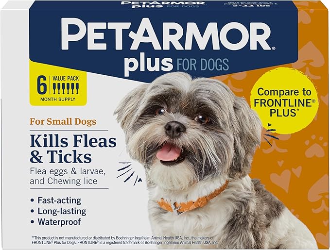 PetArmor Plus for Dogs Flea and Tick Prevention for Dogs, Long-Lasting & Fast-Acting Topical Dog Flea Treatment, 6 Count, small