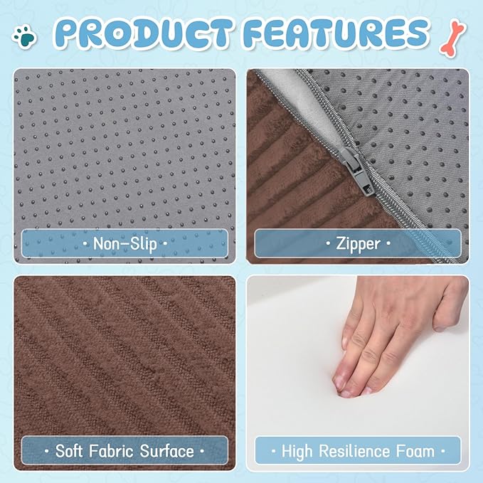 Dog Stairs & Steps for High Beds, 2 Steps High Density Foam Waterproof Dog Ramp for Small Dogs and Cats, Pet Stairs with Washable Cover for Bed, Couch, Sofa and Car, Coffee (H: 11.8")