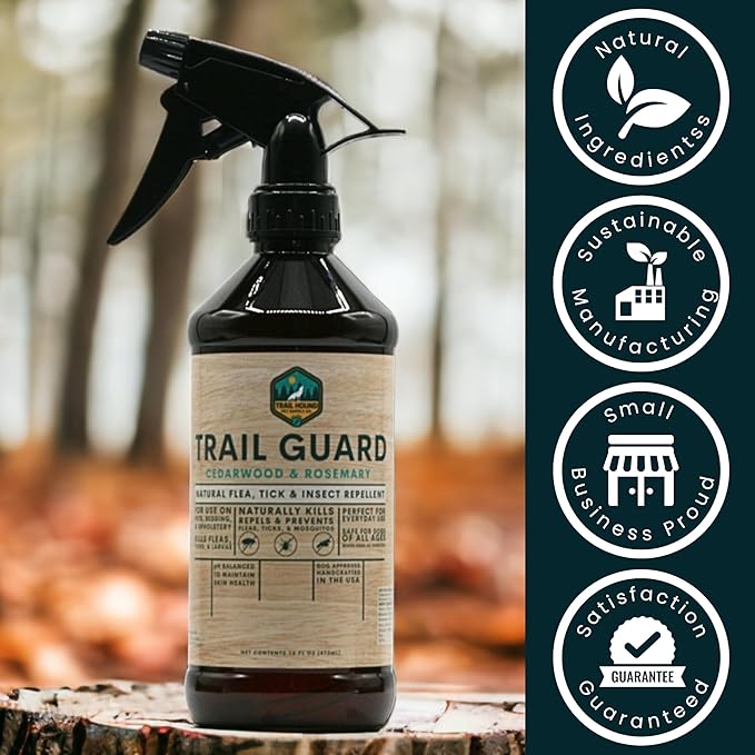 Trail Guard Natural Extra Strength Insect, Flea and Tick Spray for Dogs, Cats, People & Home (16oz, Cedarwood & Rosemary)