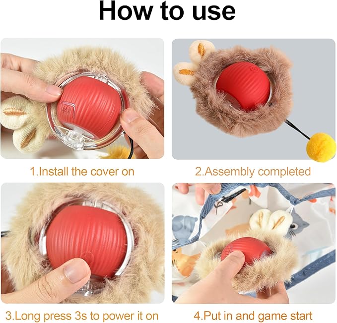 Interactive Cat Toys Ball - 2pcs Automatic Fast Rolling Ball in Play Mat, Hide and Seek Mouse Catching Game, Low-Noise Cat Enrichment Toys in Pouch for Indoor Bored Cats(Heart Pattern-Square)