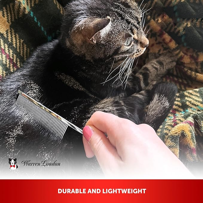 Warren London Precision Tail Comb made with Copper | 7 inches | Rounded Tips Prevent Irritation | Finishing and Fluffing Comb for Grooming Paws Face and Tail | Tear Stain Removal