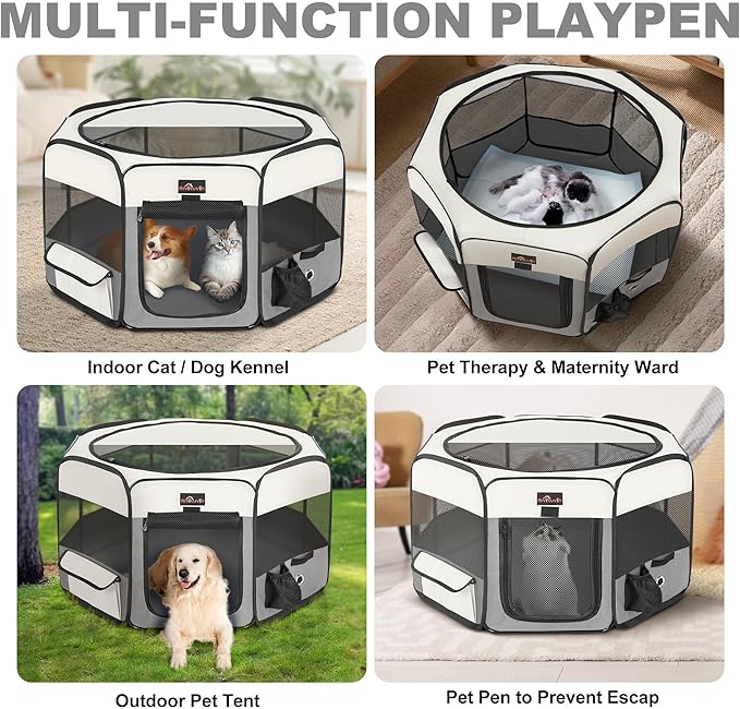 Aivituvin Dog Playpen Foldable Waterproof Pet Play Pens for Cat, Puppies, Rabbits, Chickens, Durable Portable Pet Tent for Travel Camping Indoor/Outdoor Grey XL