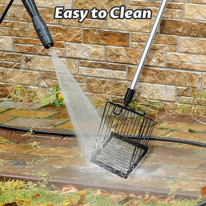 Metal Large Chicken Poop Scooper,3-in-1 Detachable Chicken Coop Scoop with Stainless Steel Telescopic Handle(22-41.9in),Multifunctional Metal Litter Scoop for Pooper Scooper