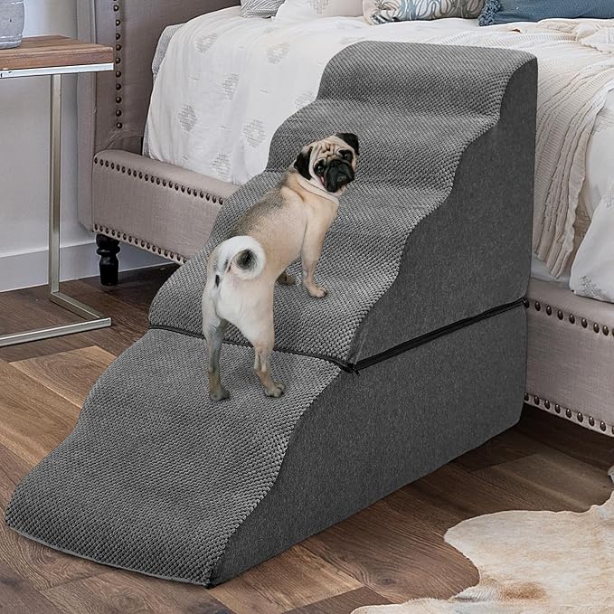 Dog Steps for High Beds 30-32" H - 6-Step Dog Stairs for Small Dogs, 33D Foam Pet Steps for High Bed with Non-Slip Bottom and Washable Cover, Dogs Ramp for Bed Indoor, Dark Grey