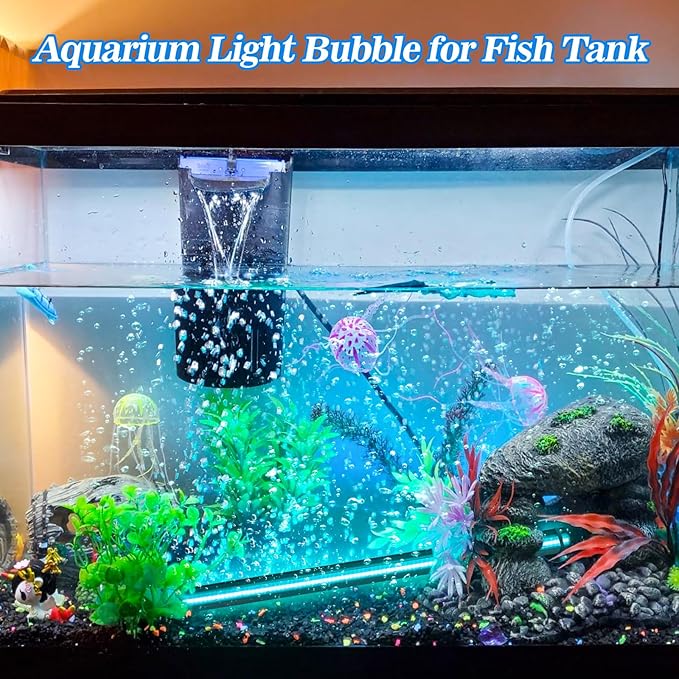 Submersible Fish Tank Aquarium Light: Underwater Aquarium Bubble Lights with Adjustable Brightness Colors -IP68 Waterproof Bubble Lights with Remote and Suction Cups for 20-25 inch Aquarium Fish Tank