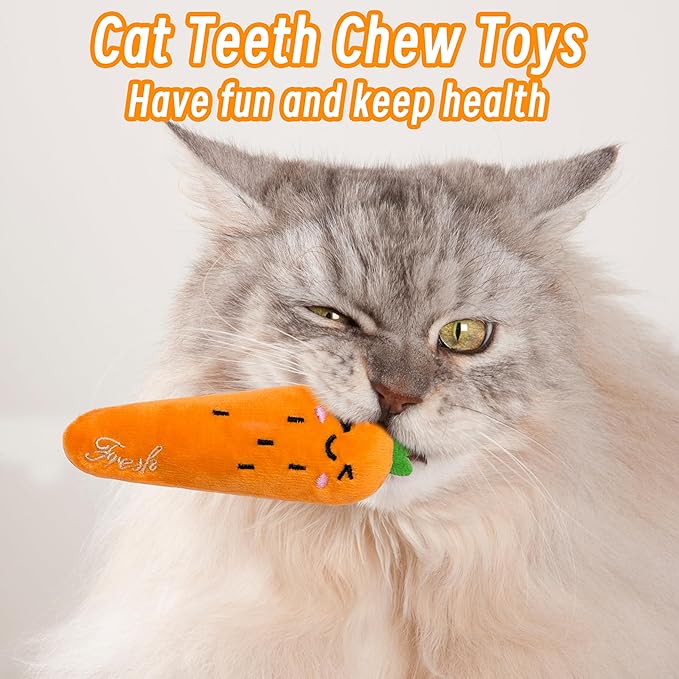Catnip Toys for Indoor Cats, 5 Pack Cat Toys for Cats, Fluffy Catnip Toys for Chewing Playing, Interactive Kitten Toys, Catnip Filled Kitty Chew Teething Toys, Cat Chew Toys, Vegetable,5 pcs