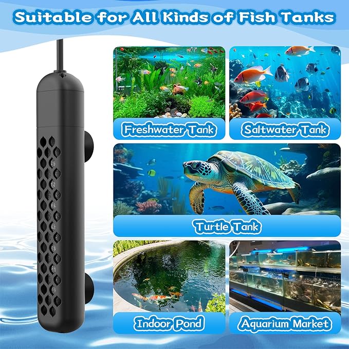 Aquarium Heater, 100W/200W/300W/500W Adjustable Fish Tank Heater with Intelligent Digital LED Controller, Overheating and Out of Water Protection for Freshwater and Saltwater Tanks