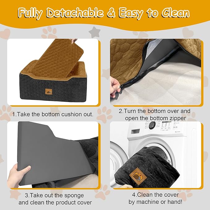 Dog Car Seat for Small/Medium Dogs, Memory Foam Dog Booster Seat, Travel Safety Per Car Seat with Washable Removable Cover, Storage Pockets for Dogs up to 35 lbs(BlackBrown)