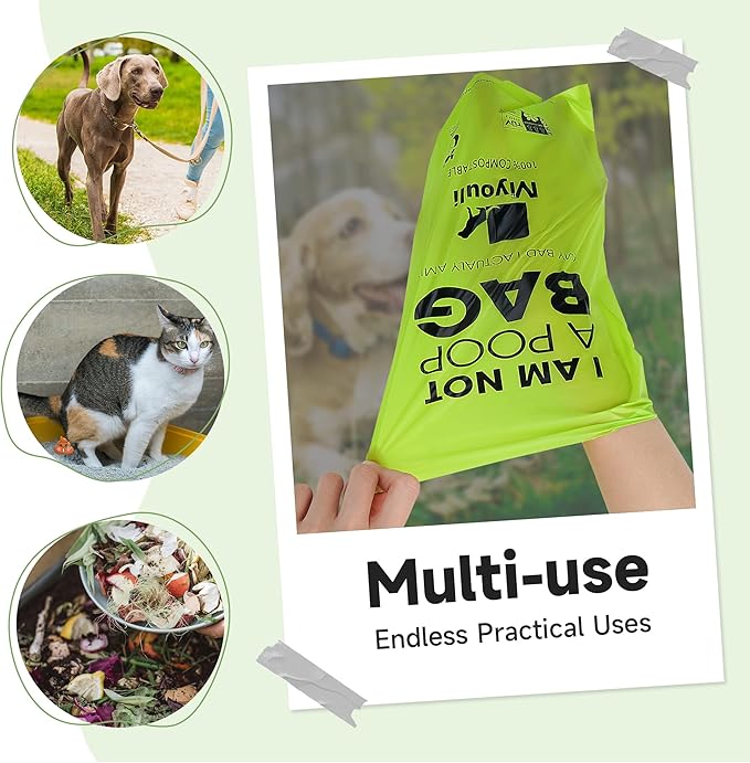 100% Certified Compostable Dog Poop Bag Rolls, 120 Bags (8 Rolls) Eco-Friendly Poop Bags for Dogs, Leak Proof Unscented Easy Open Poop Waste Bag(Green)
