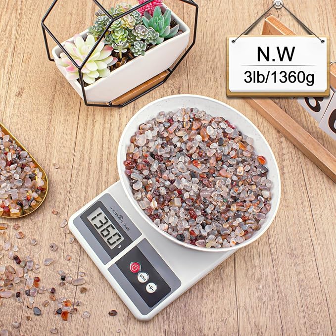 White Agate Crushed Stones Crystal Chips Bulk 3 Lb, Natural Tumbled Crushed Stones Decorative Pebbles Bulk for Vases Filler, Aquarium Gravel Rocks, Succulent Plants Decor