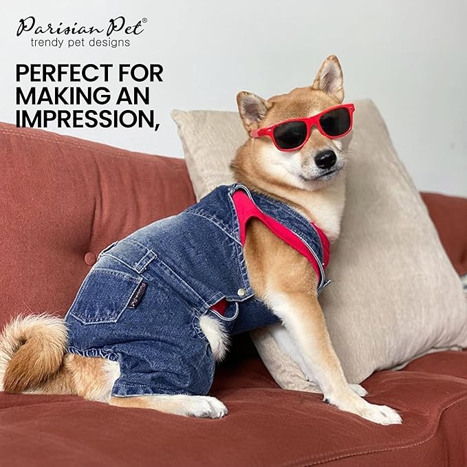 Parisian Pet Denim Overall - Blue Dog Jeans Outfit - Breathable Puppy Jumpsuit Costumes - Machine Washable Overall for Dogs - Dog Clothes for Medium Sized Dogs - M