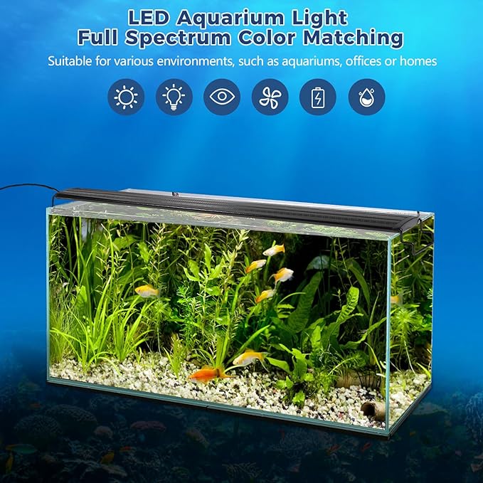 Tatub 11W LED Aquarium Light for 18"-24" Fish Tank, Full Spectrum Fish Tank Light with White Blue Red Green LEDs, 10 Levels of Brightness,Timer Auto On/Off
