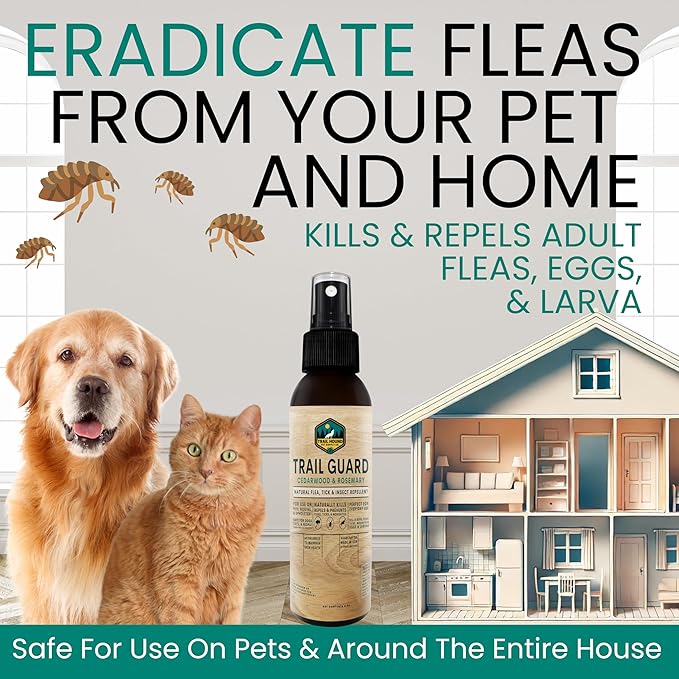 Trail Guard Natural Extra Strength Insect, Flea and Tick Spray for Dogs, Cats, People & Home (2Pack 4oz, Cedarwood & Rosemary)