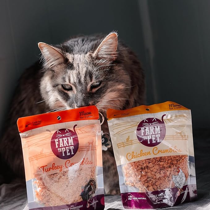 Farm To Pet Cat Treat Crumbles | Single Ingredient Chicken and Turkey, Chicken Snacks - Healthy Treats for Indoor Cats| Kitten Treats - Cat Products (Mix with Wet/Dry Food)