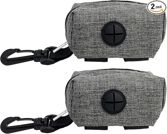 (2 Pack) Dog Poop Bag Holder for Leash,Doggie Waste Bag Dispenser Small Doggy Poop Bag Zipper Pouch with Carabiner Clip, Leash Attachment Holder for Pet Puppy Poop Bags