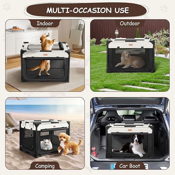 Dog Crate - Soft Pet Kennel for Dogs/Cats, 3-Door Breathable Travel Cage with Mesh Window, Portable Dog Kennel for Indoor & Outdoor, Black-XL