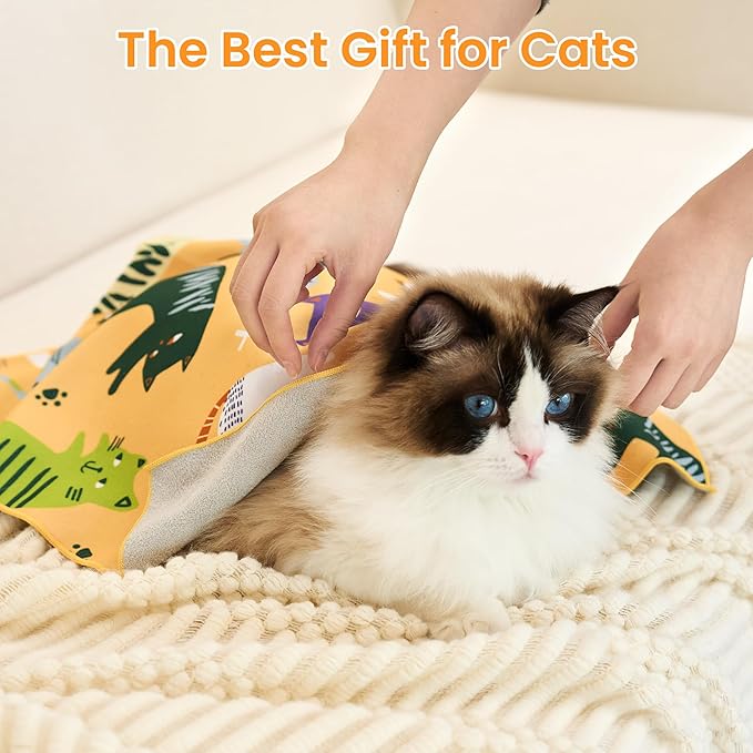 Cat Wrap for Grooming,Cat Wrap for Cutting Nails,Self-Adherent Soft Cat Blanket to Wrap,Anti-Bite,Anti-Scratch,Anti-Escape Calming Cat Swaddle Wrap (17.7" X 17.7",Within 10.61lbs)