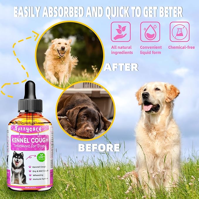 2 Pack Dog Cough Treatment,Natural Kennel Cough Medicine for Dogs,Effective Kennel Cough Treatment and Allergy Relief, Herbal Drops for All Breeds & Sizes, Soothing Dog Cough Medicine