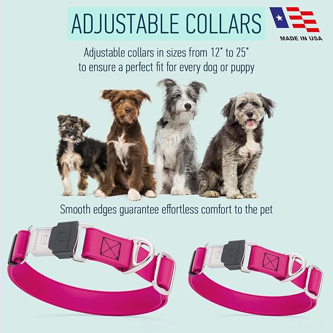 Dogline Biothane Waterproof Dog Collar with Herm Sprenger Stainless Steel Quick Release Buckle – Heavy Duty Tactical Durable Collar for Dogs – Comfortable and Safe Pet Collar, W 3/4" L 12-19", Magenta
