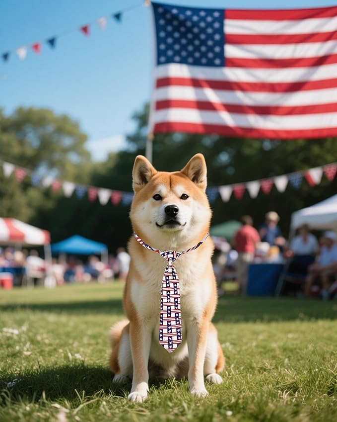PET SHOW 10 Pack 4th of July Dog Ties Neckties for Large Medium Dogs Adjustable Holiday Grooming Accessories Patriotic Neck Ties Bowties Girl Boy Pets Memorial Day Holiday Party Costumes