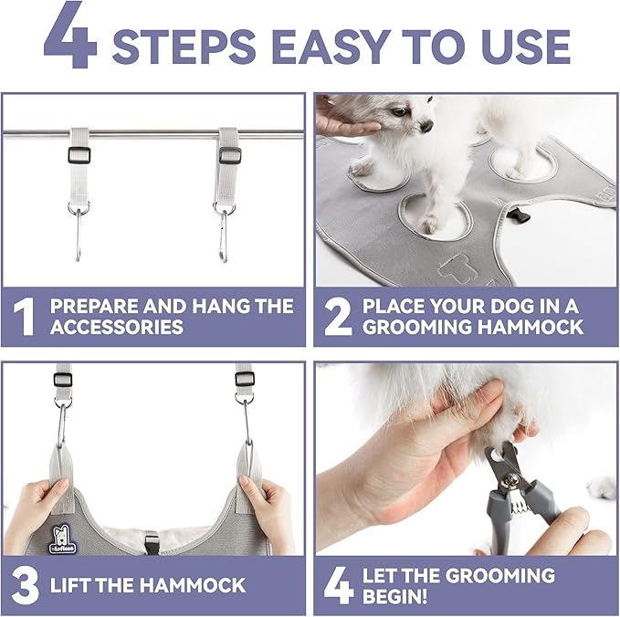 Dog Grooming Hammock Harness for Dogs & Cats with Pet Nail Clipper Trimmer - Cat Hanger Sling for Trimming Clipping Nails- Dog Hammock Restraint Bag for Small Medium Large pet ( Purple M)