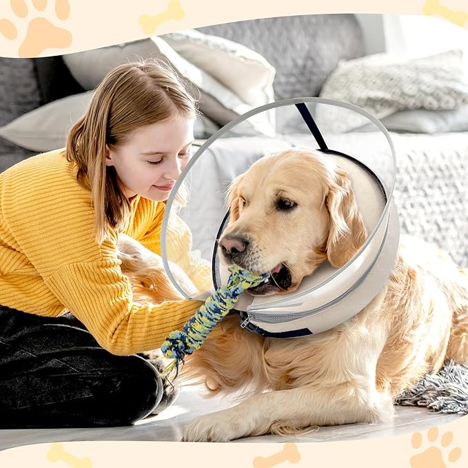 Dog Cone Collar with Enhanced Anti-Licking, Inflatable Dog Cone After Surgery, Adjustable Size with Soft Padding for Small Medium Large Dogs - Pale Yellow/M+