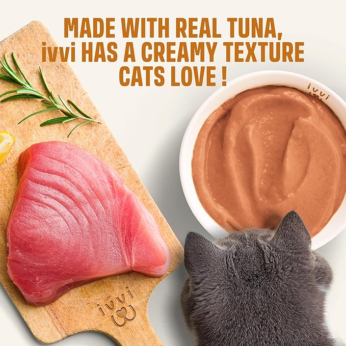 ivvi Skin & Coat for Cats ā Functional Creamy Snack with Salmon Oil, Algae Oil, Zinc, Collagen & Biotin ā Supports Skin and Fur Health ā 30 x 0.53 oz Sachets ā with Real Tuna