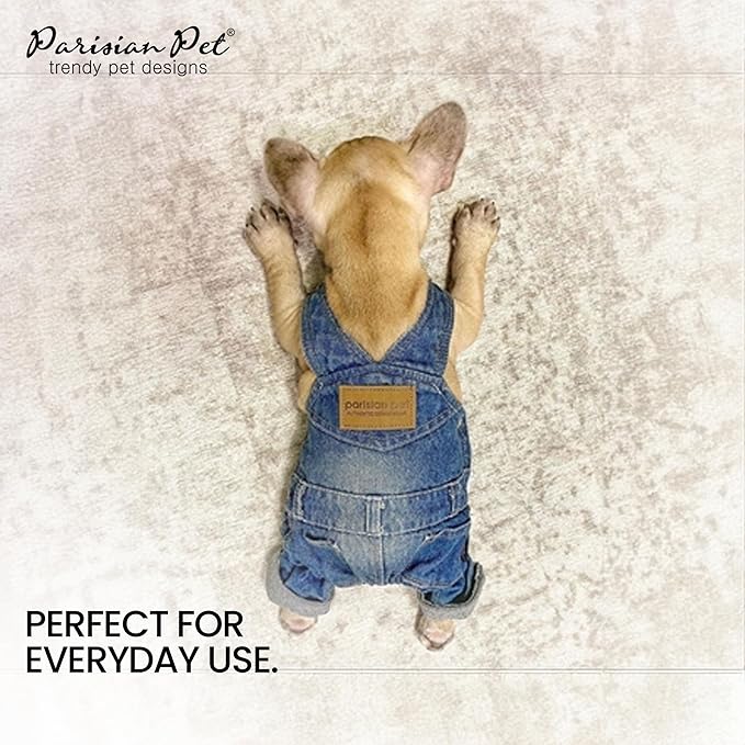 Parisian Pet Denim Overall - Blue Dog Jeans Outfit - Breathable Puppy Jumpsuit Costumes - Machine Washable Overall for Dogs - Dog Clothes for Medium Sized Dogs - M