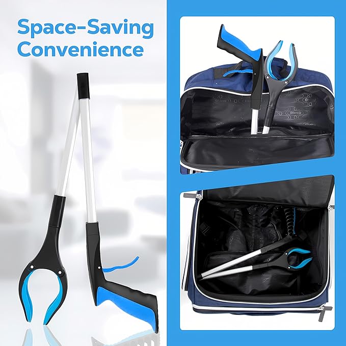 Grabber Reacher Tool - 32” Extra Long Foldable Gripper and Reaching Tool - Heavy Duty Pick Up Stick Grabbers for Seniors, Trash, Surgery Recovery Must Haves Gifts (Blue-2pc)
