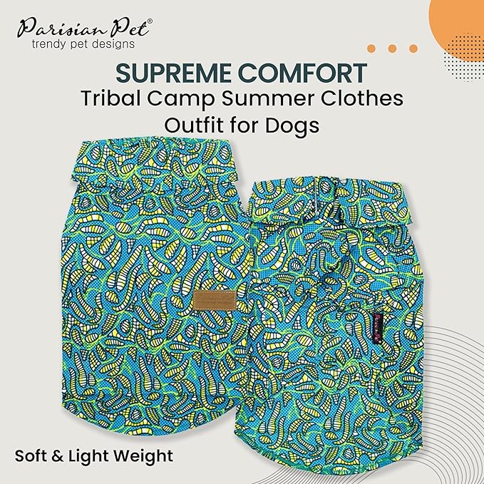 Parisian Pet Tribal Beach Shirt - 100% Cotton Summer Dog Clothes - Stylish Machine Washable Dog Costume - Breathable 2XL