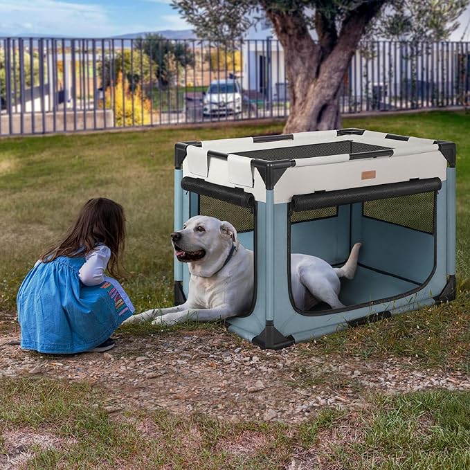 Dog Crate - Soft Pet Kennel for Dogs/Cats, 3-Door Breathable Travel Cage with Mesh Window, Portable Dog Kennel for Indoor & Outdoor, Blue-XL