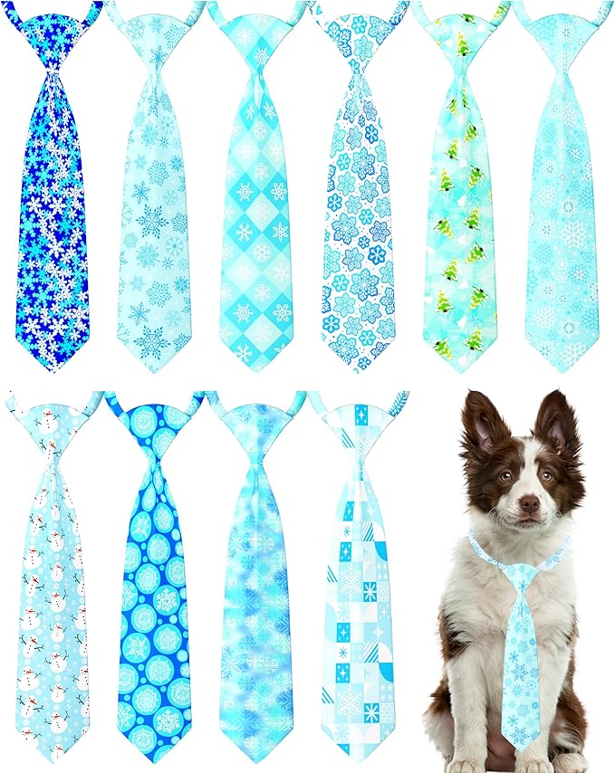 PET SHOW 10 Pack Winter Big Dog Ties Neckties for Extra Large Breed Dogs XL Adjustable Neck Ties Girl Boy Pets Snowflake Costumes Dog Grooming Accessories Holiday Party Gift Favor