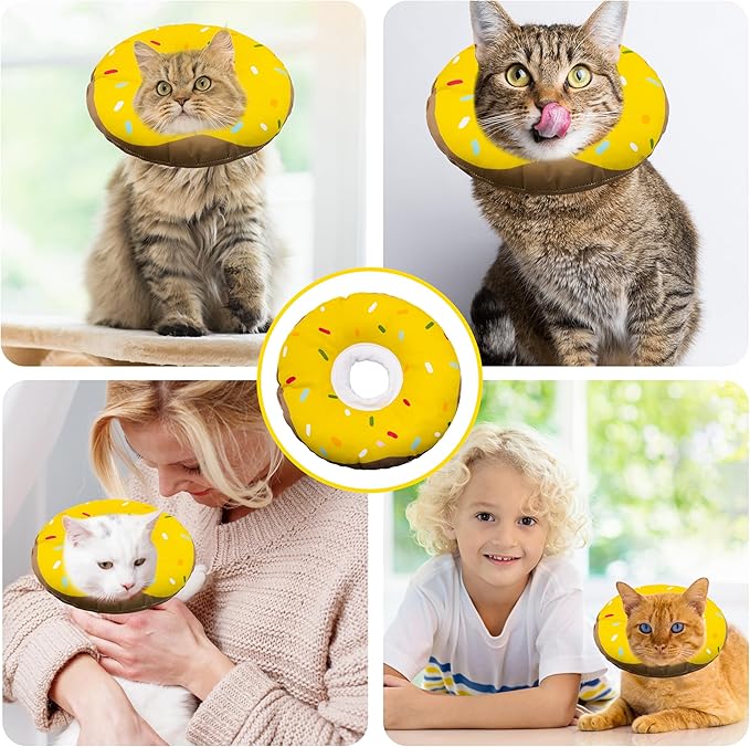 Cat Cone Collar Soft, Adjustable Cat Recovery Collar Kitten Cones to Stop Licking, Cute Donut E Collar After Surgery, Cats Neck Pillow Cone Elizabethan Cones of Shame (Waterproof Yellow, Large)