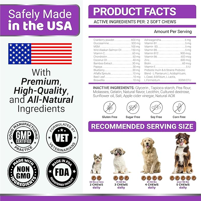 Dog Multivitamin Chewable with Glucosamine - Dog Vitamins and Supplements - 170 Treats - Senior & Puppy Multivitamin for Dogs - Hip & Joint Support - Immune Health, Skin, Heart, Digestion, Probiotics