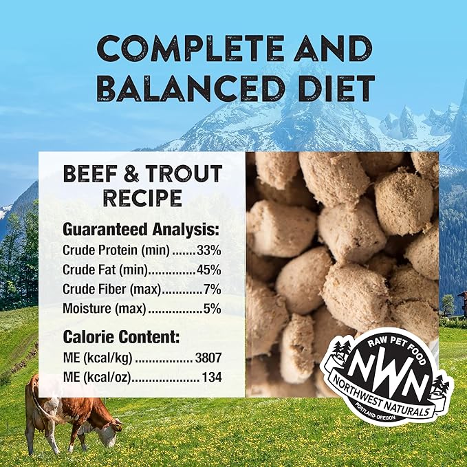 Northwest Naturals Freeze-Dried Beef & Trout Cat & Kitten Food, Bite-Sized Nibbles, Healthy, Limited, Human-Grade Ingredients, All-Natural, High-Protein Raw Diet, Complete & Balanced, Grain-Free 11 oz