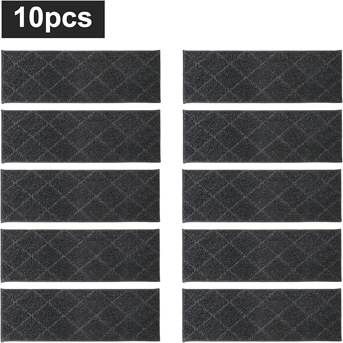 COSY HOMEER Edging Stair Treads Non-Slip Carpet Mat 28inX9in Indoor Stair Runners for Wooden Steps, Edging Stair Rugs for Kids and Dogs, 100% Polyester TPE Backing (10pc, Black)