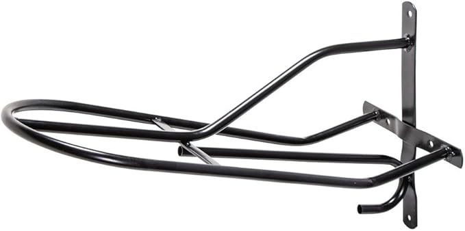 Black English & Western Saddle Rack | Organize Tack Room | Sleek and Durable | PVC Coated Steel | Mounts Easily | Includes Hook to Hold a Bridle, Helmet or Other Items