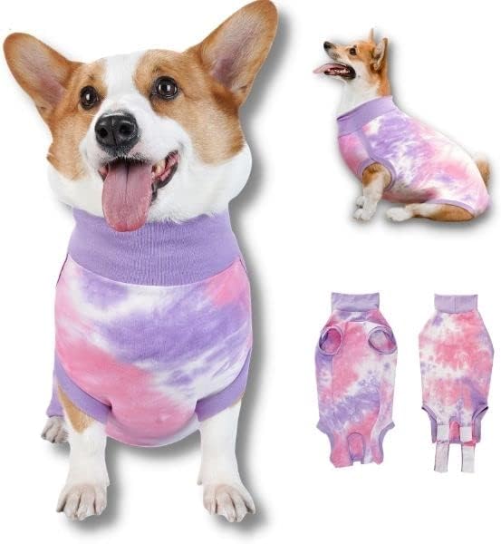 Breathable Dog Recovery Suit for Male/Female, Tie Dye Purple Dog Onesie for Abdominal Wounds, Cone E-Collar Alternative after Surgery to Anti-Licking, Professional Surgery Suit for dogs