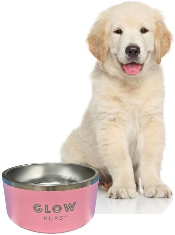 Dog Bowls, Dog Water Bowl Vacuum Insulated Stainless Steel Pet Bowl, Non-Slip, Spill-Proof, Easy to Clean, Stylish and Functional, 32 oz, Light Pink