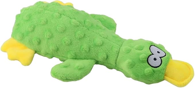 OUANGANC Calming Duck Dog Toy for Aggressive Chewers, Make a Crinkly Crunchy Noise, with Squeaker, 2025 Upgraded Indestructible Puppy Teething Toys, for Small to Medium Dog Breeds (Green 10.6in)