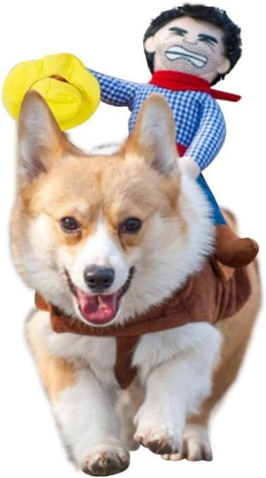 Deluxe Cowboy Rider Pet Costume - Funny Dog Halloween Outfit with Doll and Hat, Adjustable Knight Style Costume for Labs, German Shepherds, and Golden Retrievers, and More (L)