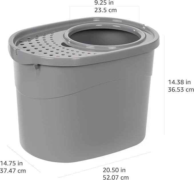 Amazon Basics Large Cat Litter Box with High Sides, Top Entry, Includes Scoop, 20.5 x 14.75 x 14.38 inches, Grey
