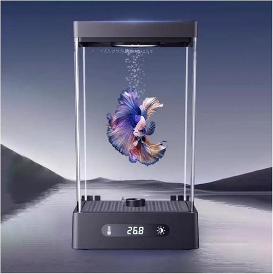Smart Small Fish Tank Mini Aquarium with RGB Colors Light for Betta Fish Starter Kit, Adjustable Temperature and Brightness, Desktop Fish Tank for Room Decor, Smart Control with Apps